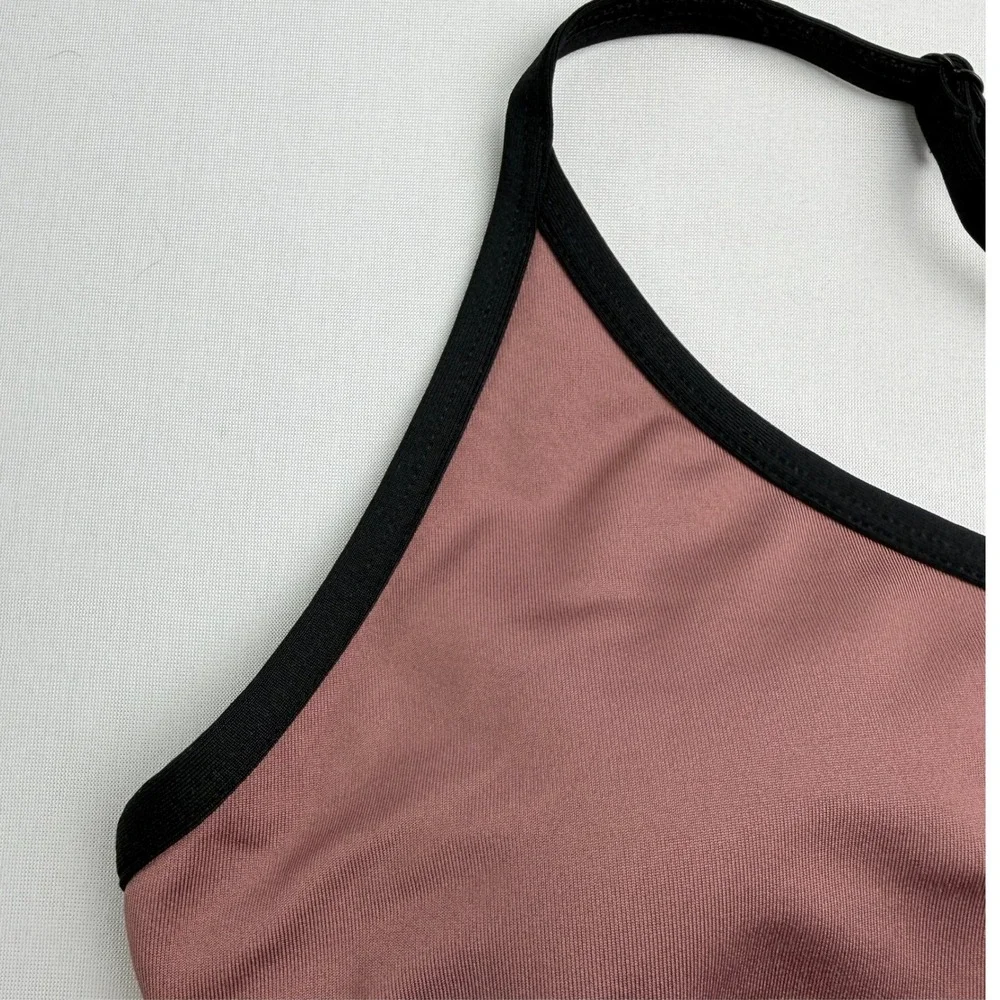 PINK Sports Bra Women L Mauve Good Racerback Mesh Logo Band Activewear